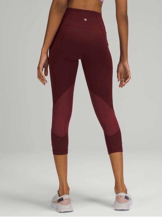 lululemon athletica Pants - Lululemon Pace Rival High-Rise Crop 22” Red Merlot Mesh Leggings 10